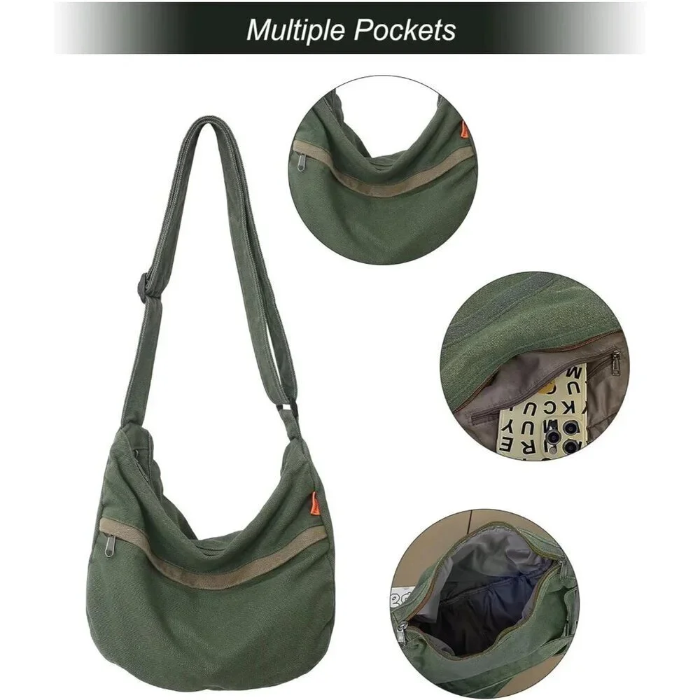 Canvas Crossbody Bag Women Large Capacity Travel Work Hiking Tote